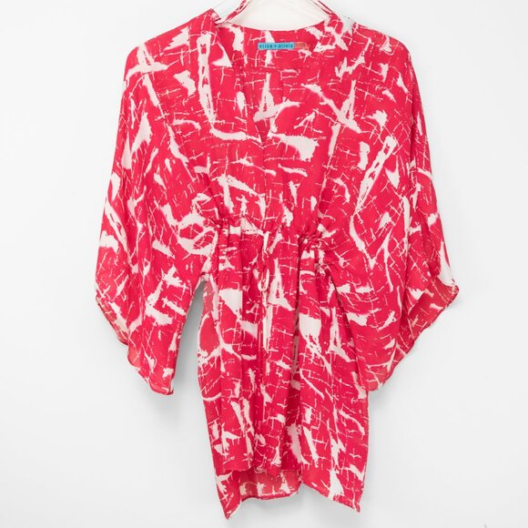 Alice Olivia Silk Kimono Swim Coverup Abstract Pool Beach Pink White Size Small - Picture 1 of 6